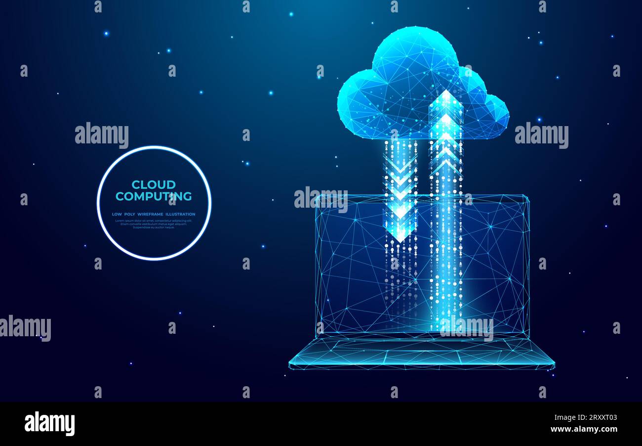 Abstraktes Notebook mit digitalem Cloud-Computing. Cloud-Technologie. Stock Vektor