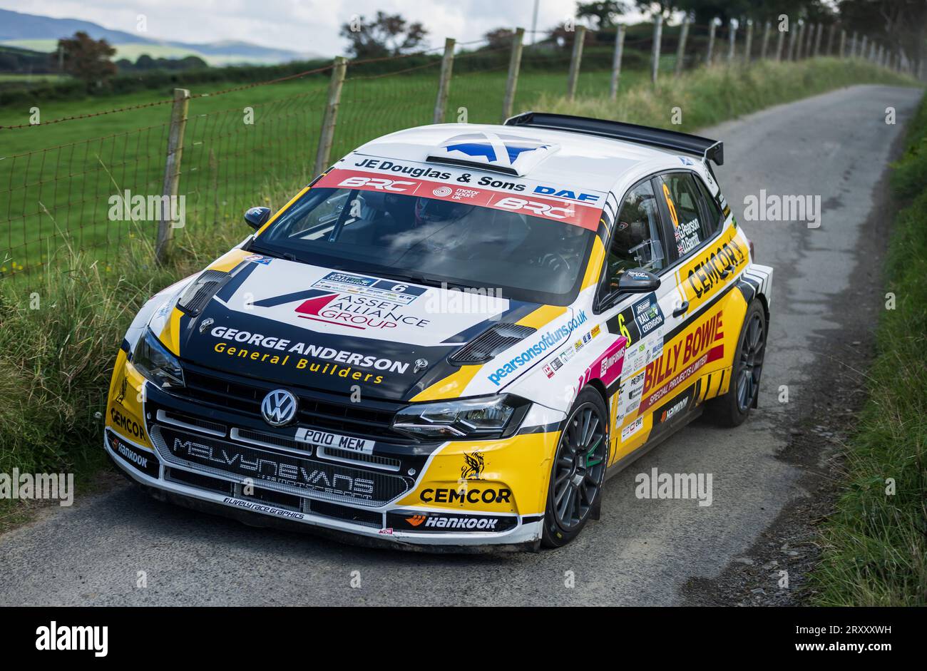 Ceredigion, Wales Rali Ceredigion, 02. September 2023: Gerry Pearson Driver und Daniel Barritt Co Driver in einem VW Polo R5 Auto Nummer 6 Stockfoto