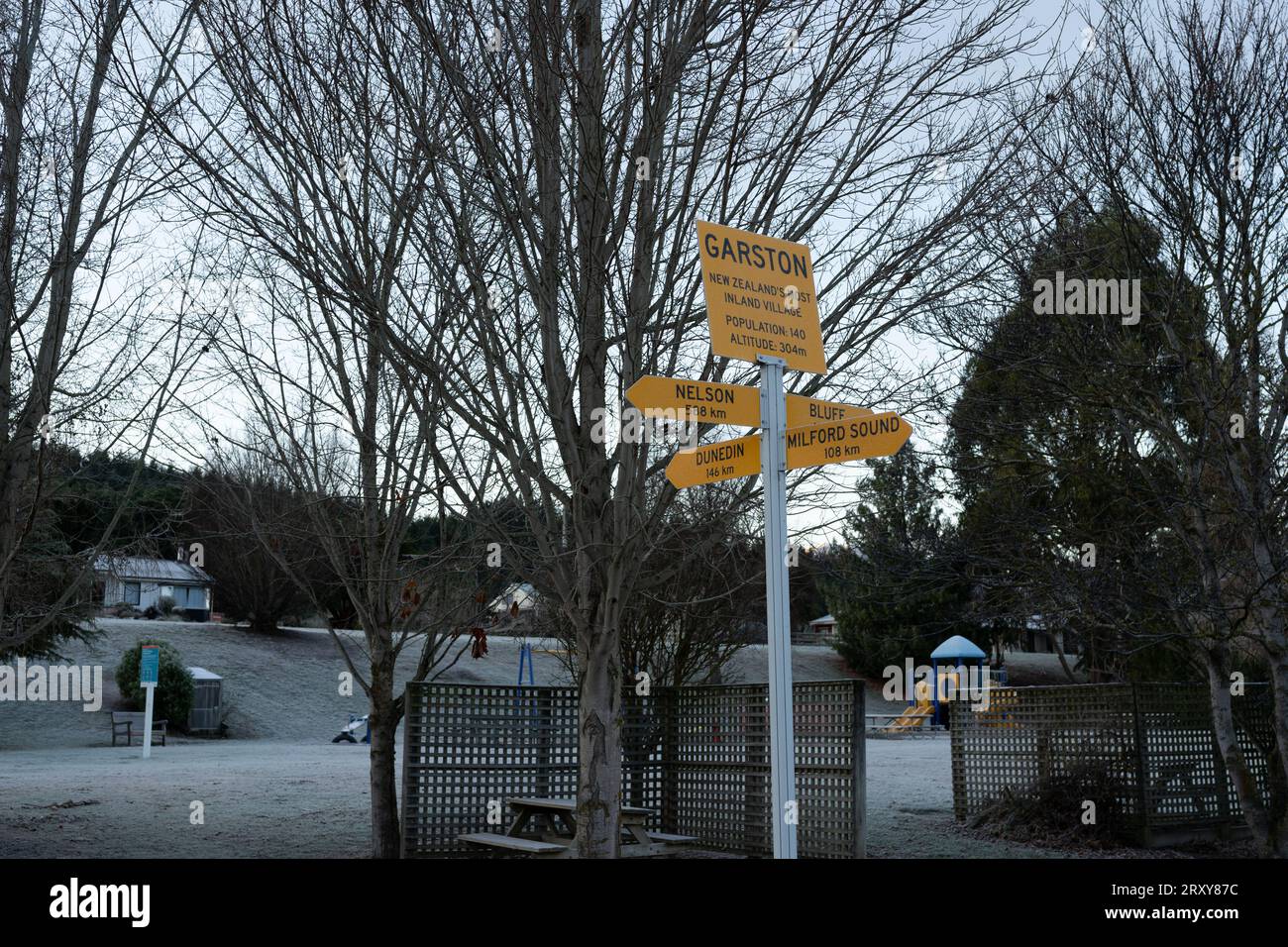 Die Stadt Garston in Central Otago, Neuseeland Stockfoto