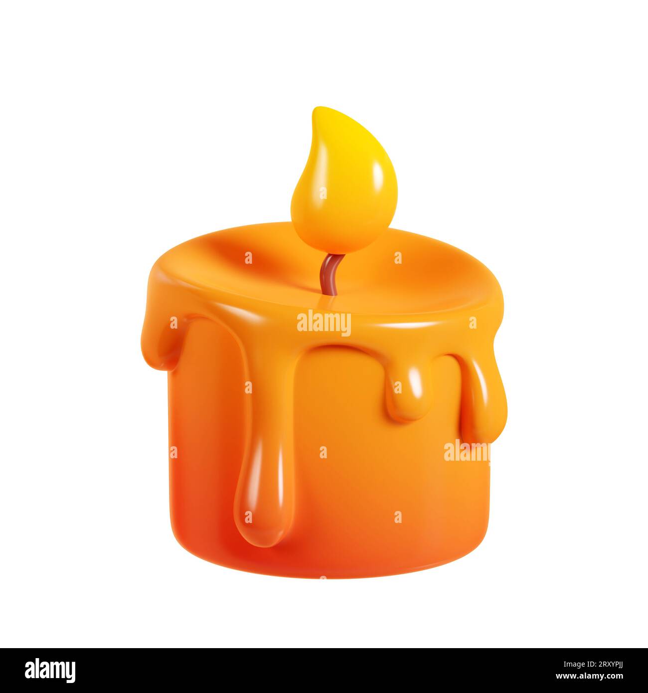 Kerze mit Docht und Flamme 3D Rendering Illustration - Cartoon-Symbol des runden Wachs aromatischen brennenden Dekorationselement Stockfoto