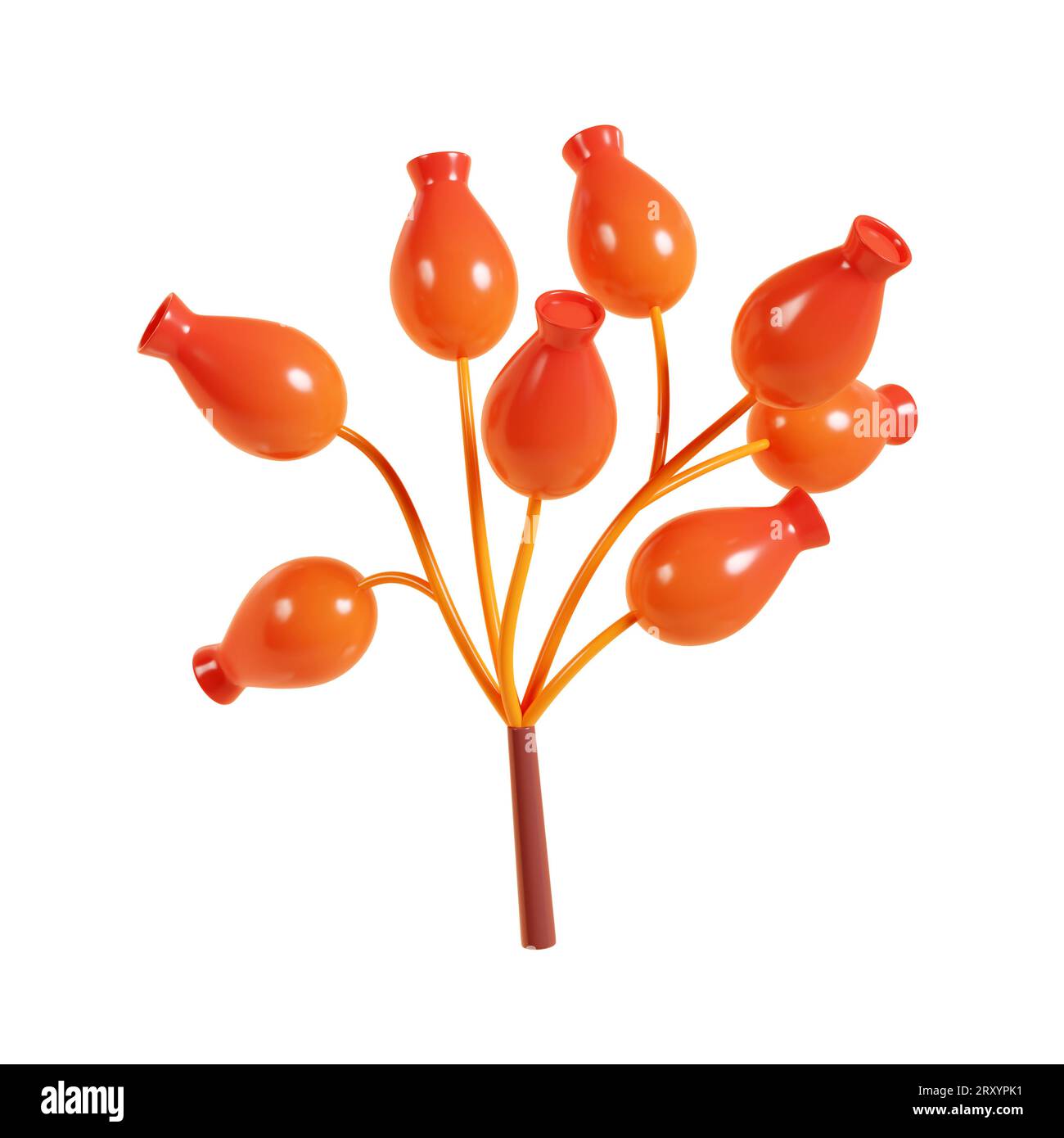 Herbstliche rote Hagebuttenbeerzweig 3D-Darstellung. Stockfoto