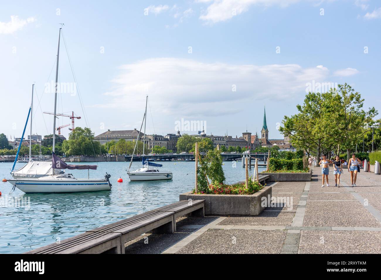 Zürichsee vom Ufer, Quaianlagen, Stadt Zürich, Zürich, Schweiz Stockfoto