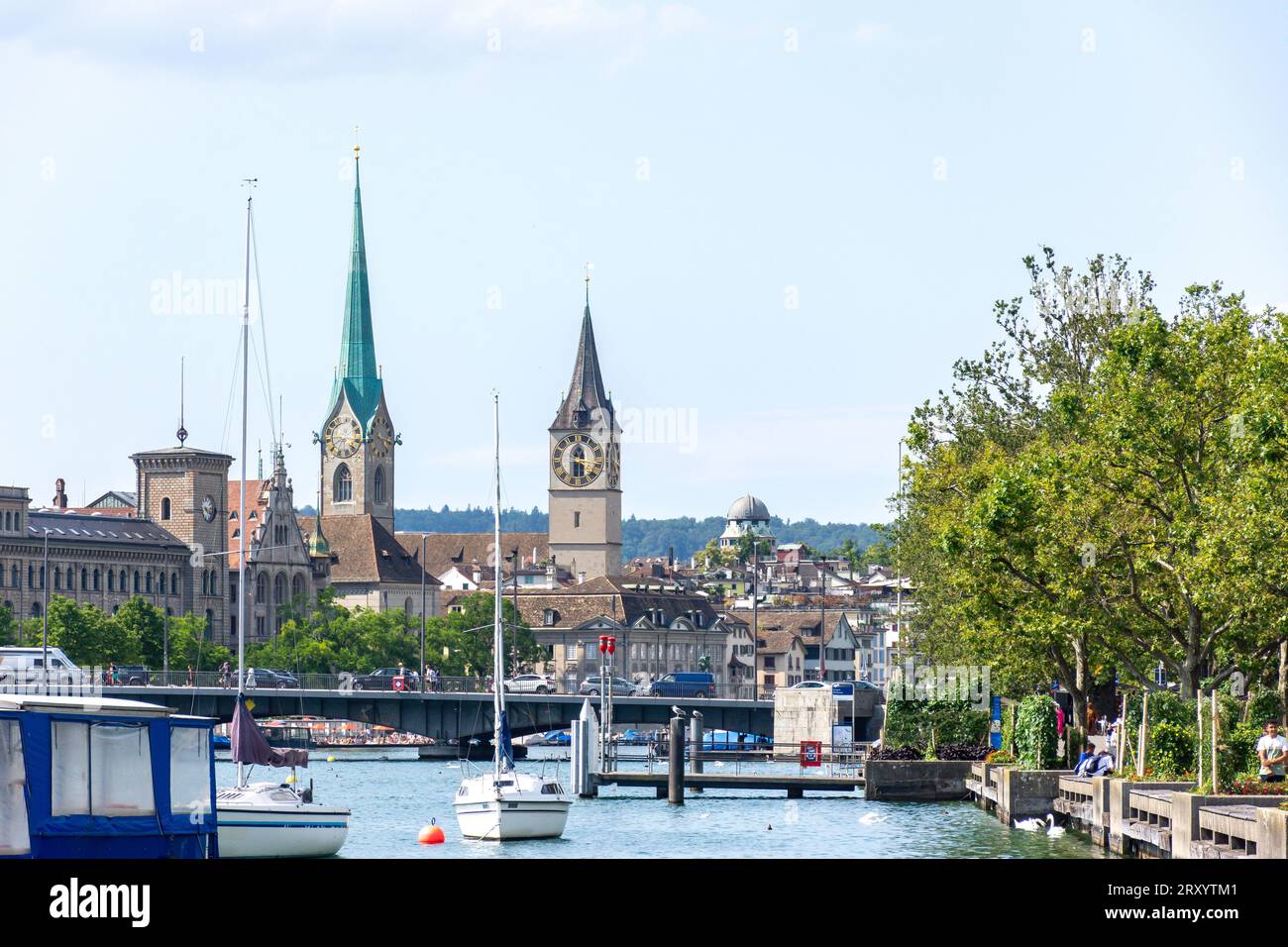 Altstadt Altstadt vom Flussufer, Quaianlagen , Stadt Zürich, Zürich, Schweiz Stockfoto