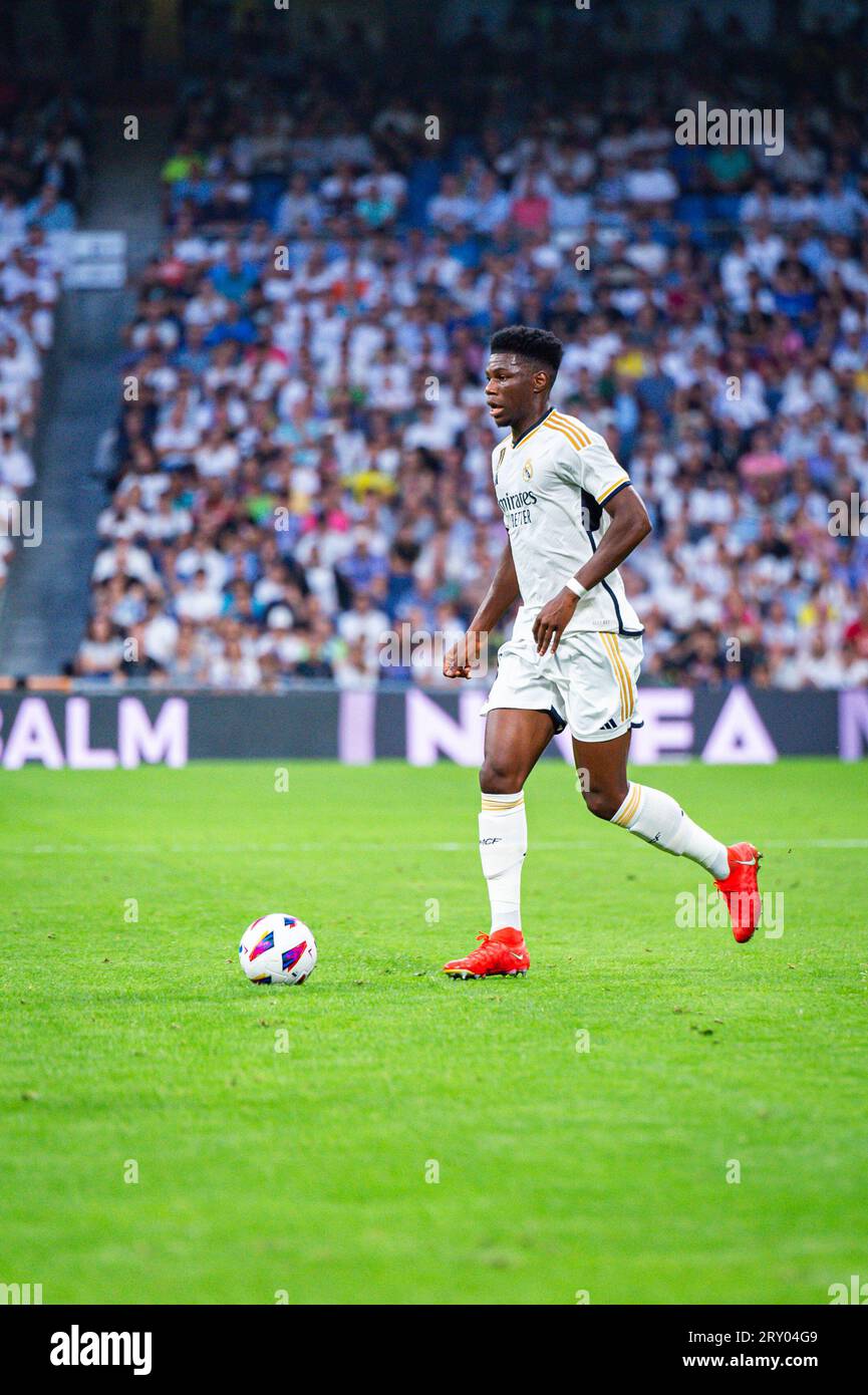 Madrid, Spanien, 27.09.2023, Aurelien Tchouameni (Real Madrid) während des Fußballspiels der spanischen Meisterschaft La Liga EA Sports zwischen Real Madrid und Las Palmas am 27. September 2023 im Bernabeu Stadion in Madrid, Spanien Stockfoto