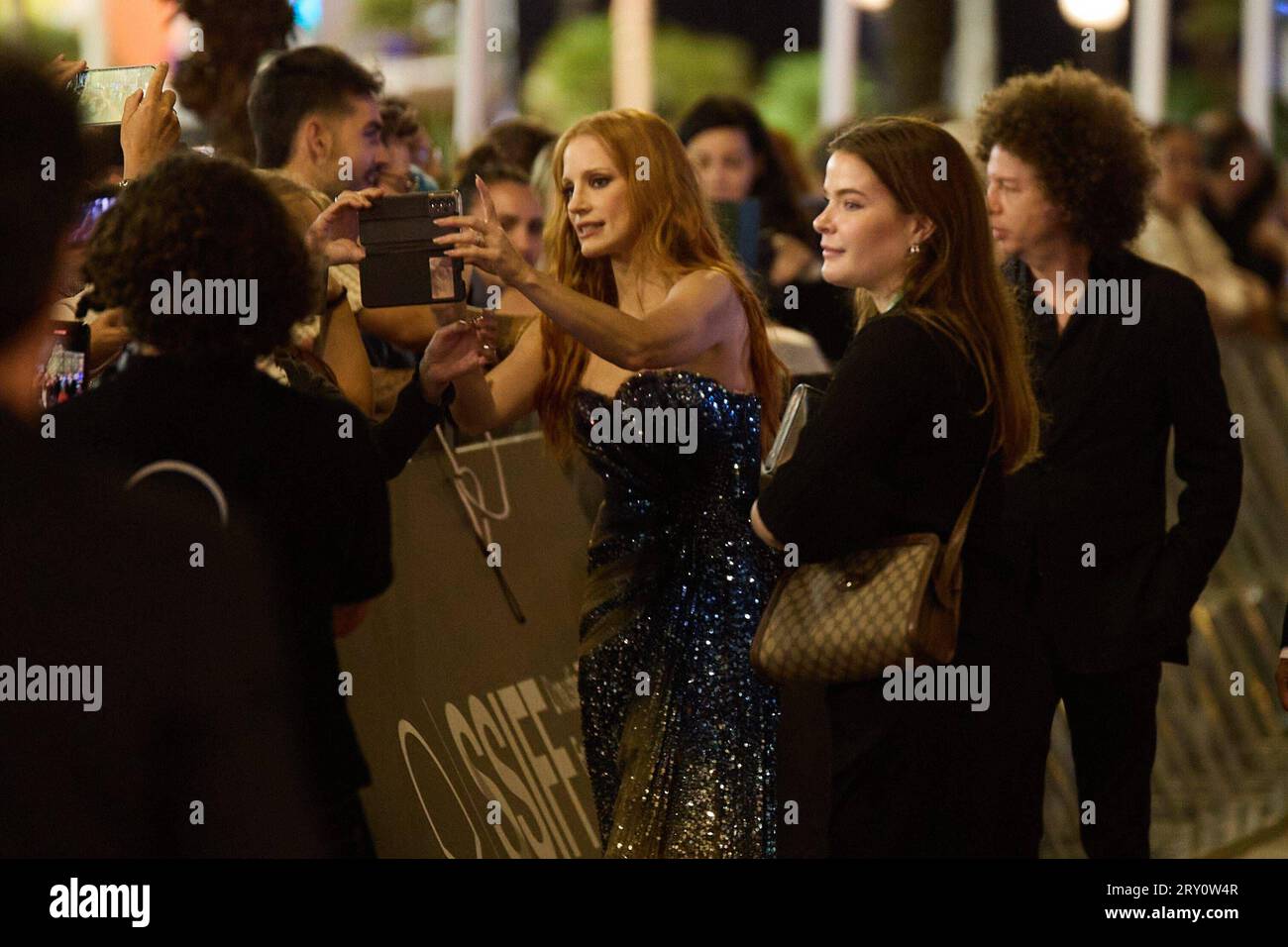 Donostia San Sebastián. País Vasco. 27. September 2023. Cine. Festival de San Sebastián Zinemaldia. Jessica Chastain (Actriz) en el photocall de la alfombra roja previa al pase de la película „Memory“ dentro de la Sebastián „Perlak“ de la 71 edición del Festival de San Sebastián Zinemaldia, en Donostia San sección a 27 de septiembre de 2023. Crédito: Iñigo Alzugaray / Cordon Press Cordon Press Stockfoto