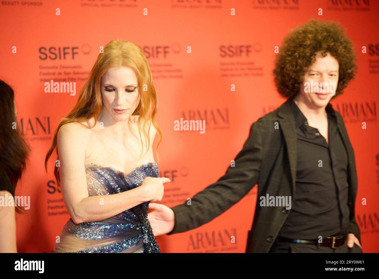 Donostia San Sebastián. País Vasco. 27. September 2023. Cine. Festival de San Sebastián Zinemaldia. Jessica Chastain (Actriz) en el photocall de la alfombra roja previa al pase de la película „Memory“ dentro de la Sebastián „Perlak“ de la 71 edición del Festival de San Sebastián Zinemaldia, en Donostia San sección a 27 de septiembre de 2023. Crédito: Iñigo Alzugaray / Cordon Press Cordon Press Stockfoto