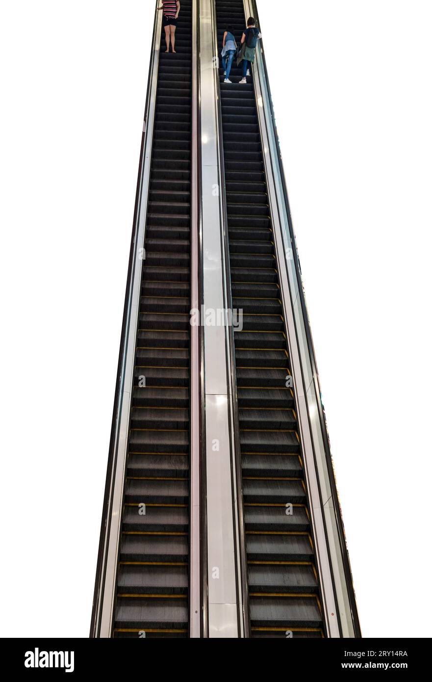Eine Rolltreppe, die auf einem transparenten Hintergrund isoliert ist Stockfoto