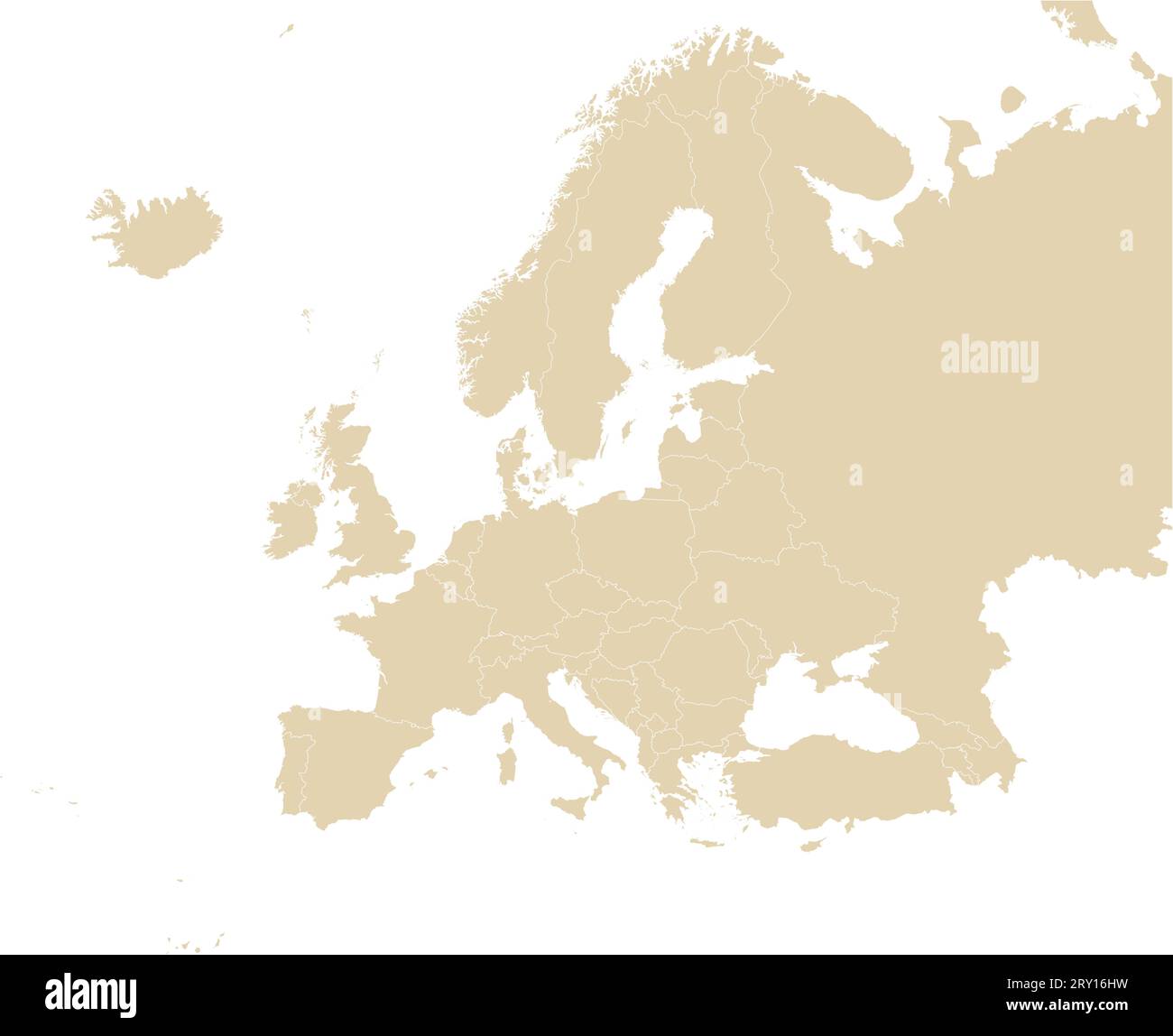 BEIGE CMYK-Farbkarte von EUROPA (mit Ländergrenzen) Stock Vektor