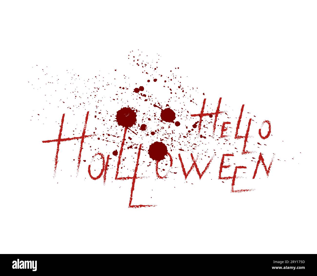 Hallo Halloween schreckliche Schrift. Schreckliche ekelhafte Inschrift Halloween mit roten Wasserfarben Bluttropfen Spritzern. Vektorillustration Stock Vektor