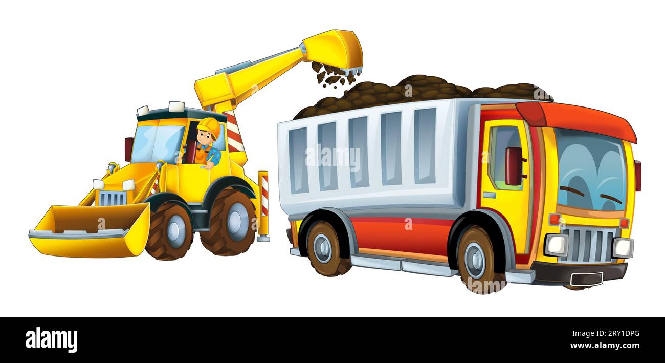 Karikaturbagger für industrielle Use Baustellenillustration für Kinder Stockfoto