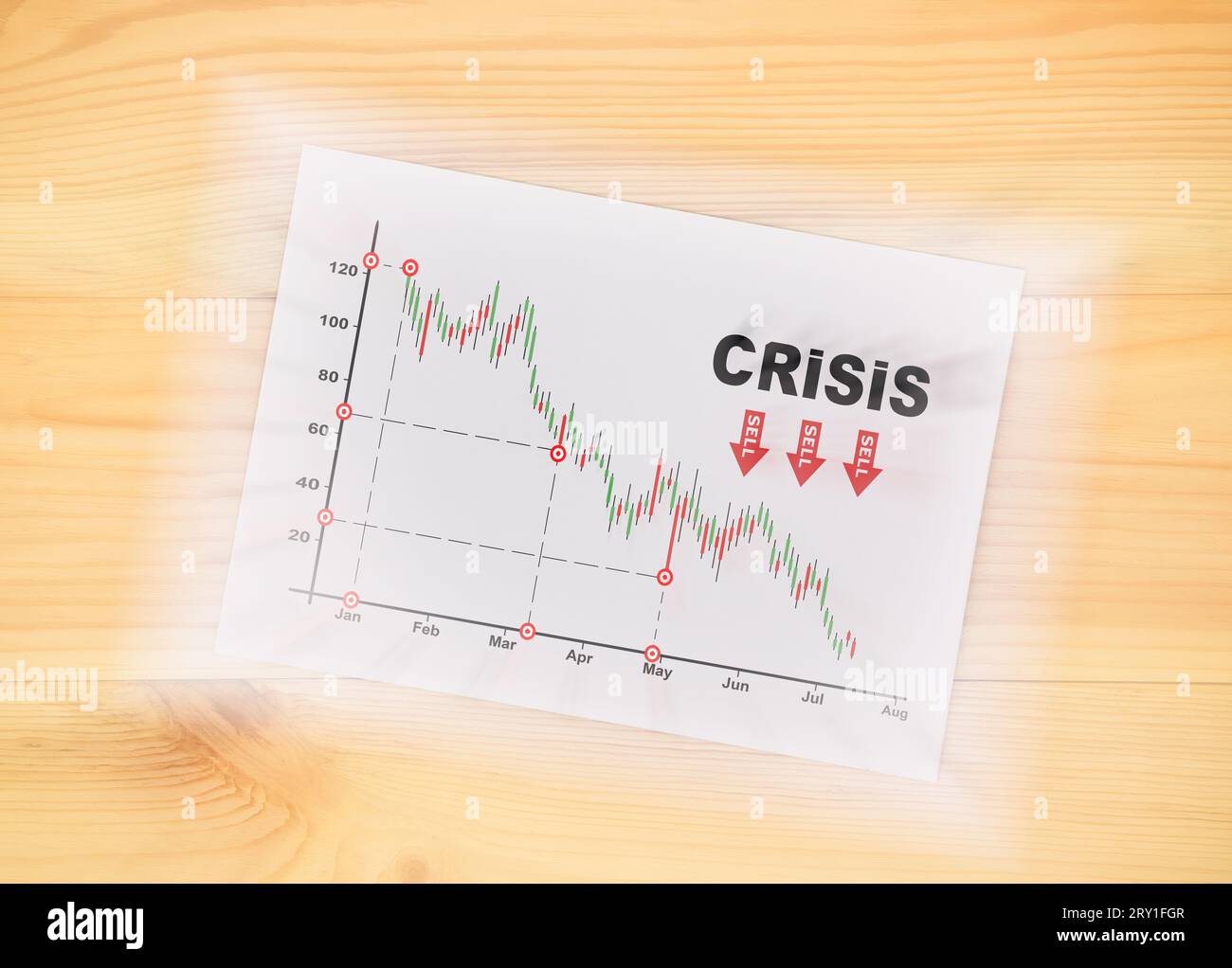 Erstellung eines Geschäftsdiagramms, das die Finanzkrise an der Börse auf Papier zeigt. Konzept für Geschäfts- und Fehlerdiagramme. Stockfoto