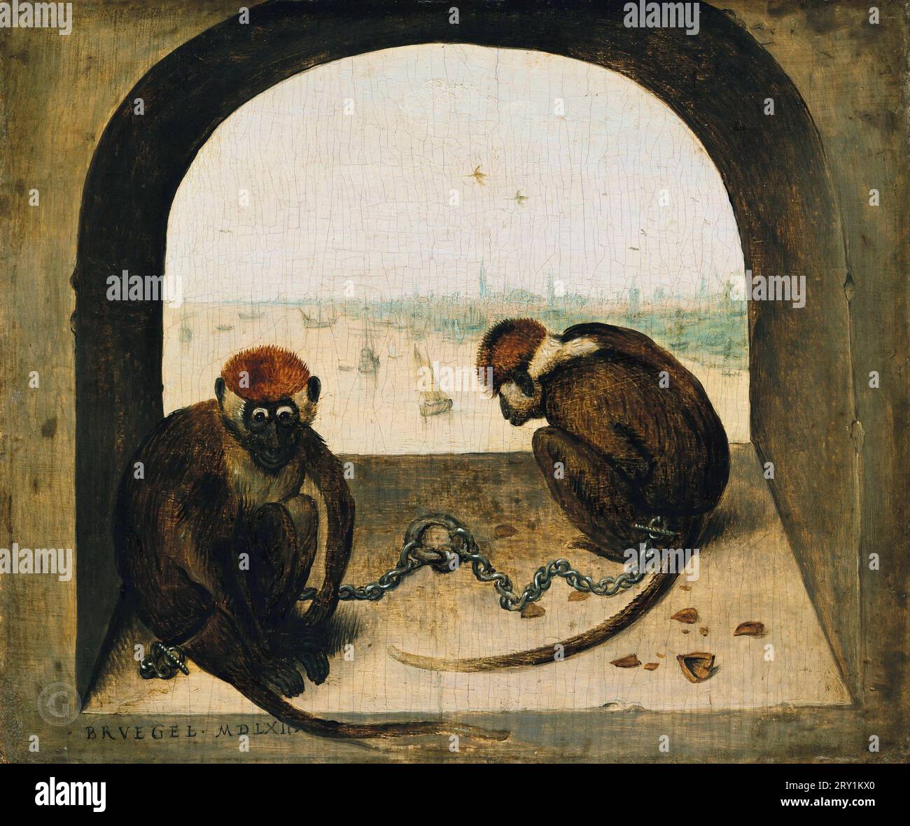 Pieter Bruegel I (ca. 1525-1569) - zwei gekettete Affen Stockfoto