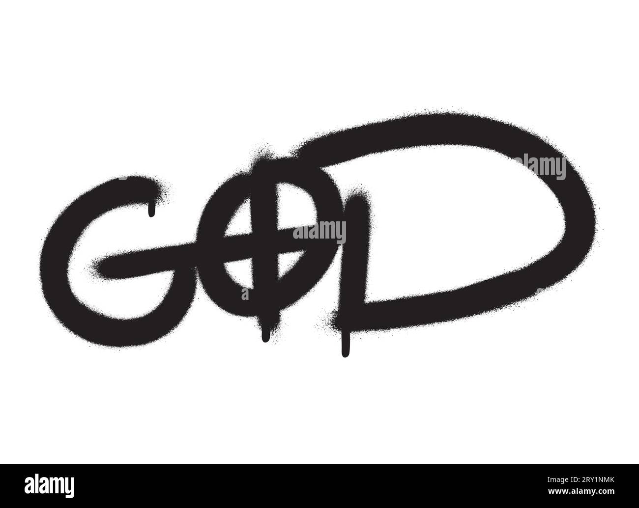 Religiöser Spraygraffiti-Tag GOTT mit stilisiertem Kreuz in Buchstabe O. Handschrift Typografie. Weißer Hintergrund. Stock Vektor