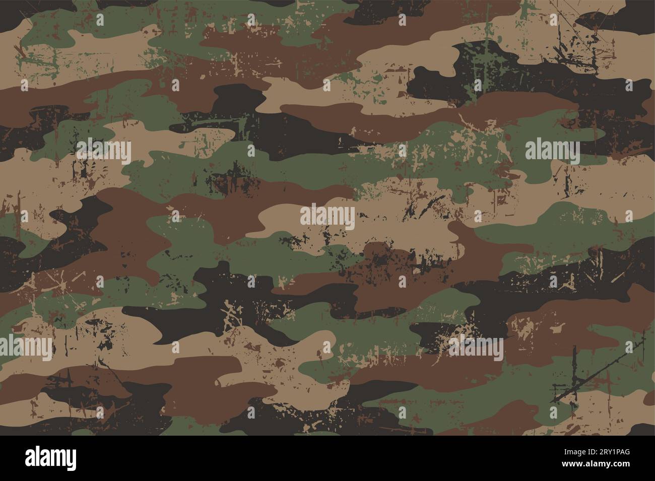 Nahtloses Camouflage-Muster. Die Textur schleifen und zerkratzen. Vier Farben. Braun, schwarz, braun und grün. Stock Vektor