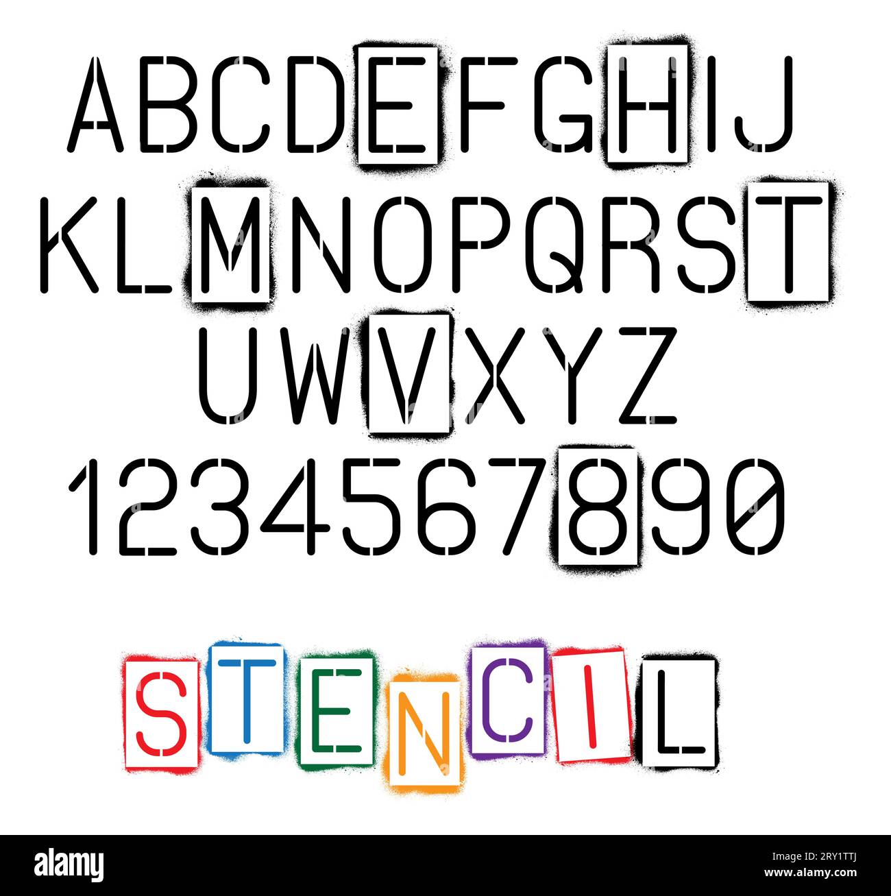 Graffiti-Schablonenschrift sprühen. Weißer Hintergrund. Stock Vektor