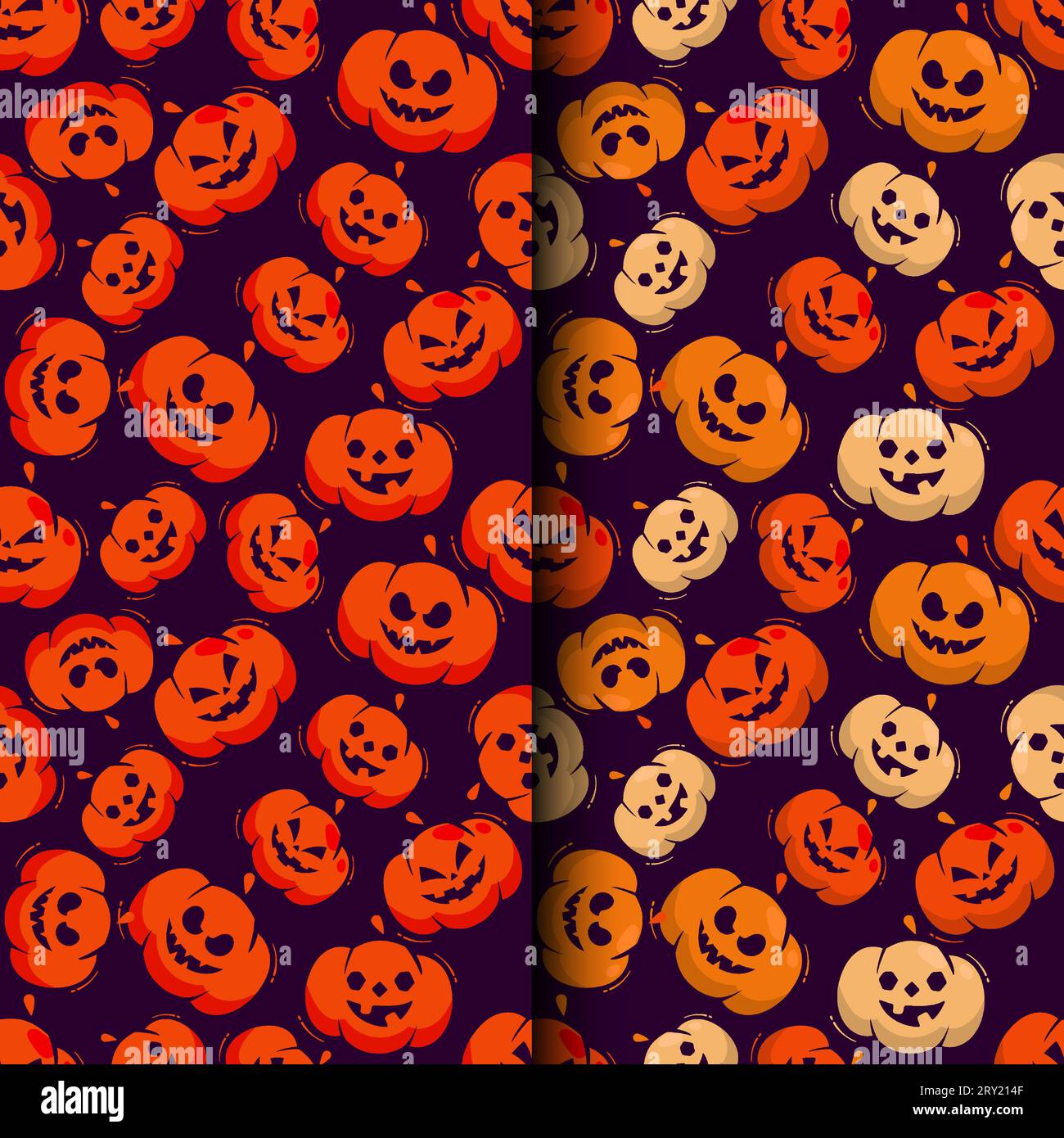 Halloween-Musterkollektion mit halloween-Kürbissen in verschiedenen Farben auf dunklem Hintergrund Stock Vektor