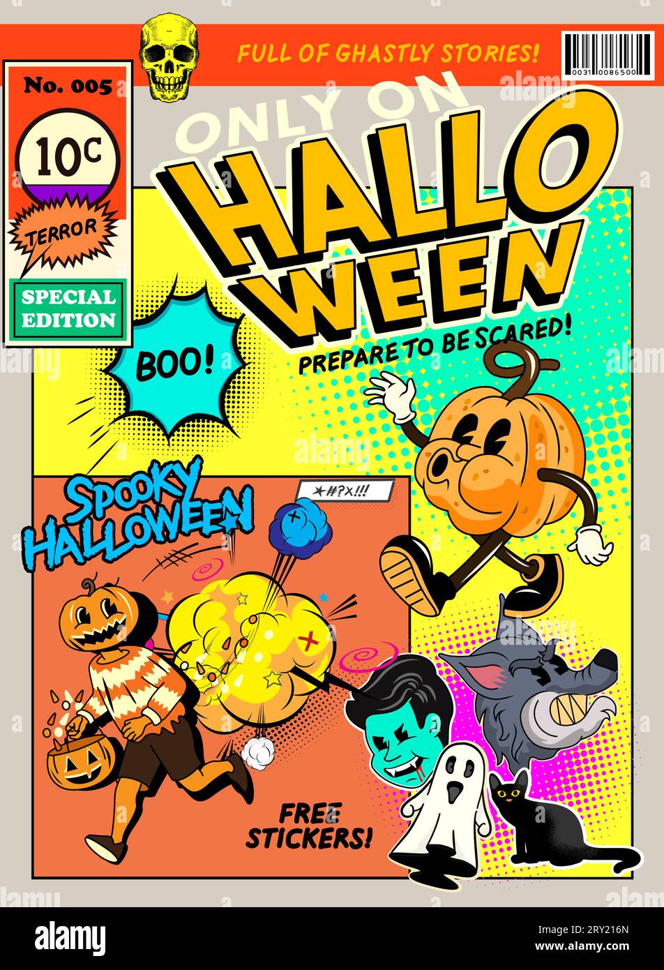 Eine Cover-Ausstellung im Retro-Comic-Stil für Halloween. Vektorillustration Stock Vektor
