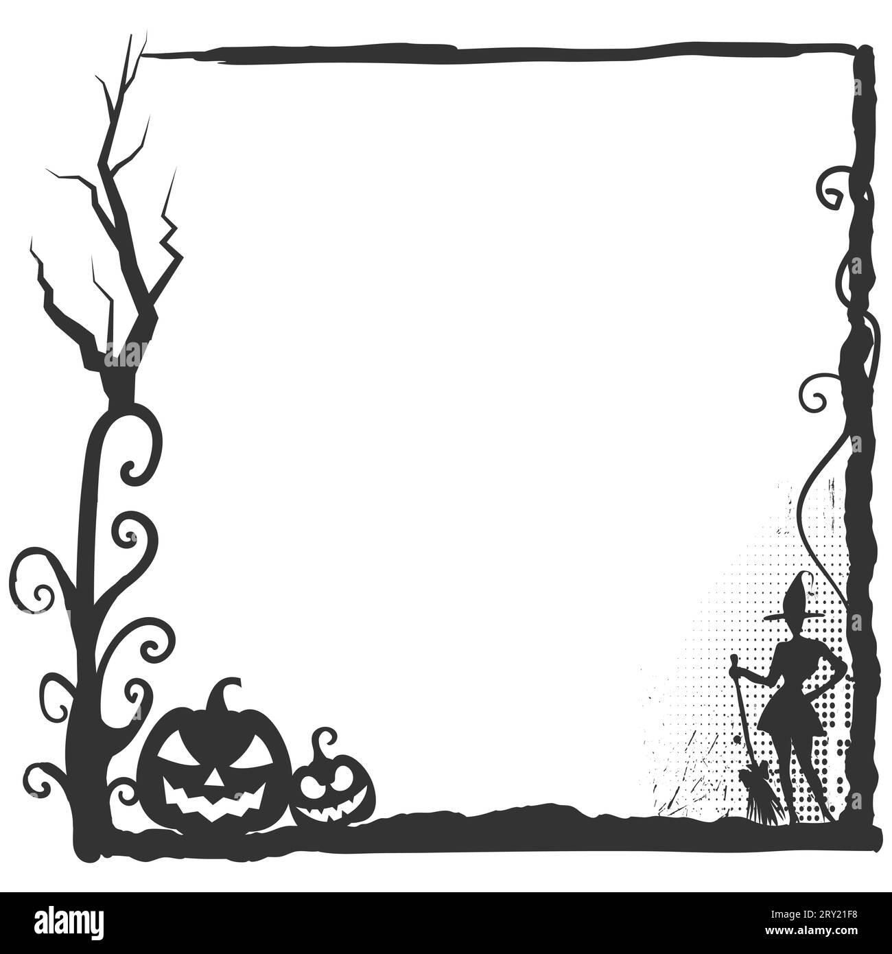 Halloween-Fotorahmen mit Halbton und halloween-Baum Stock Vektor