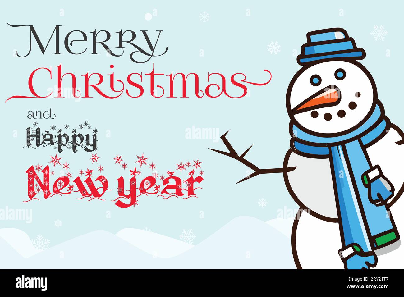 Frohe Weihnachten und glückliches neues Jahr Vektor-Illustration Design mit Schneemann, für Cover, Banner, Grüße Stock Vektor