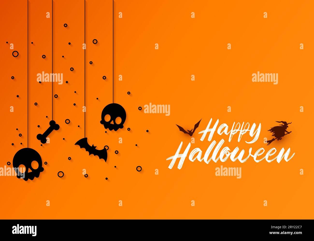 Fröhlicher halloween-Hintergrund mit hängenden halloween-Elementen wie Kürbissen und Schädeln Stock Vektor