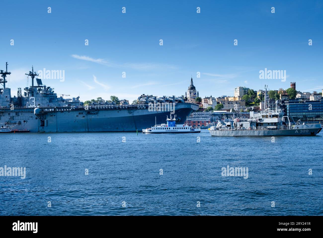 US-amerikanischer Flugzeugträger USS Kearsarge in Stockholm, Schweden Hafen für NATO-Militärübungen. Foto: Rob Watkins Stockfoto