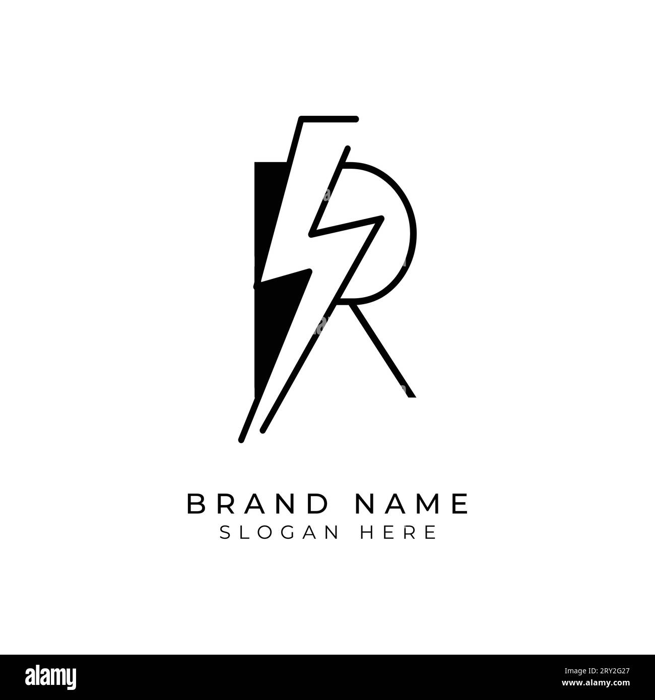 Letter R Electric Logo, Thunder Bolt Design Icon Template, Vektorillustration Stock Vektor