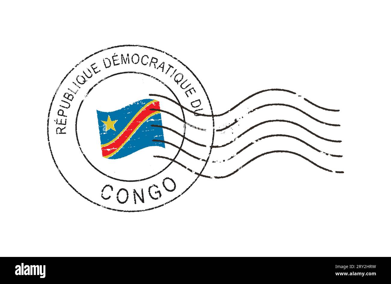 Postgrunge-Briefmarke REPUBLIK KONGO. Schwenkende Flagge in der Mitte. Französische Inschrift. Stock Vektor