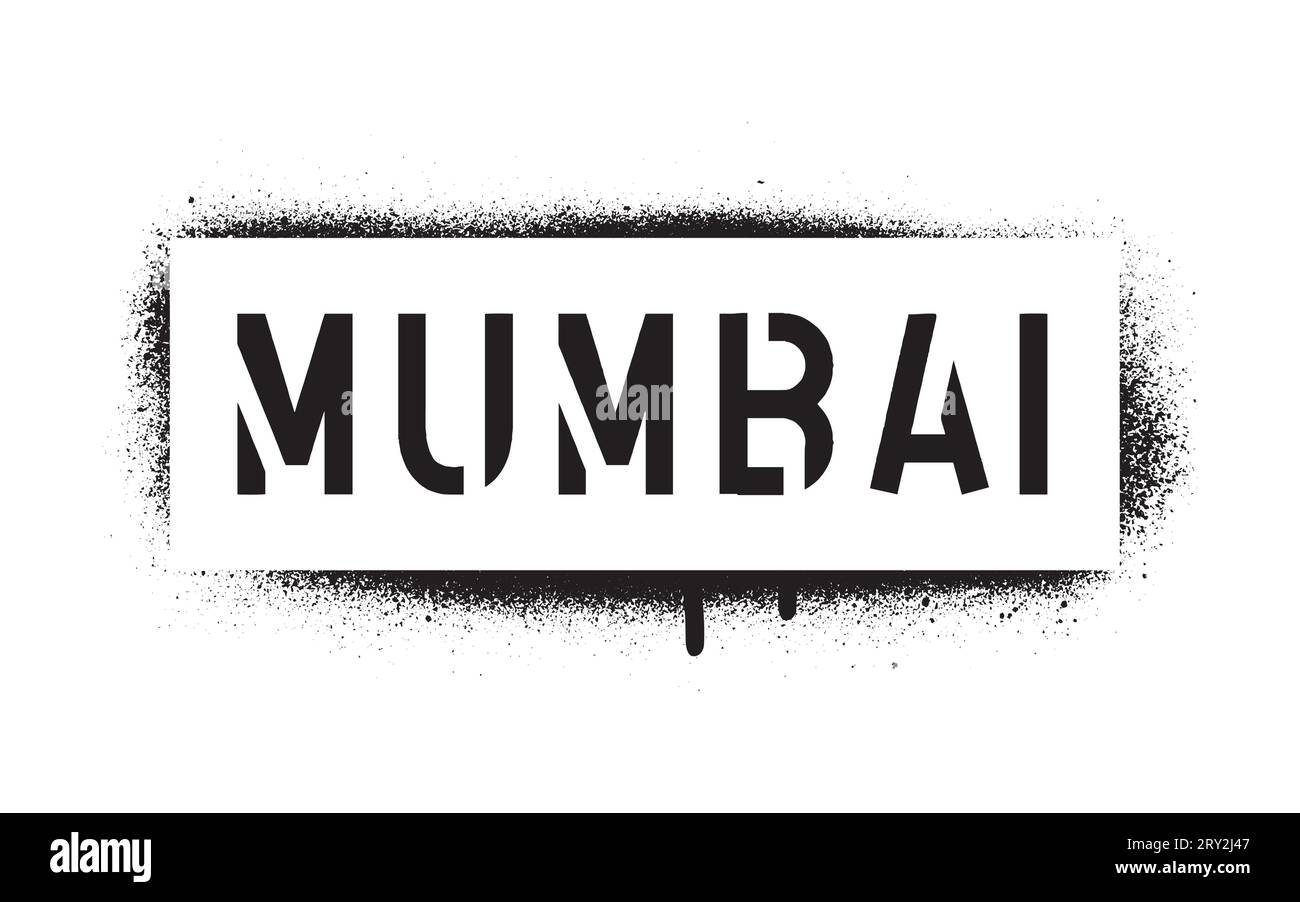 MUMBAI-Inschrift. Hauptstadt des indischen Bundesstaates Maharashtra. Sprühen Sie Graffiti-Schablone auf weißem Hintergrund. Stock Vektor