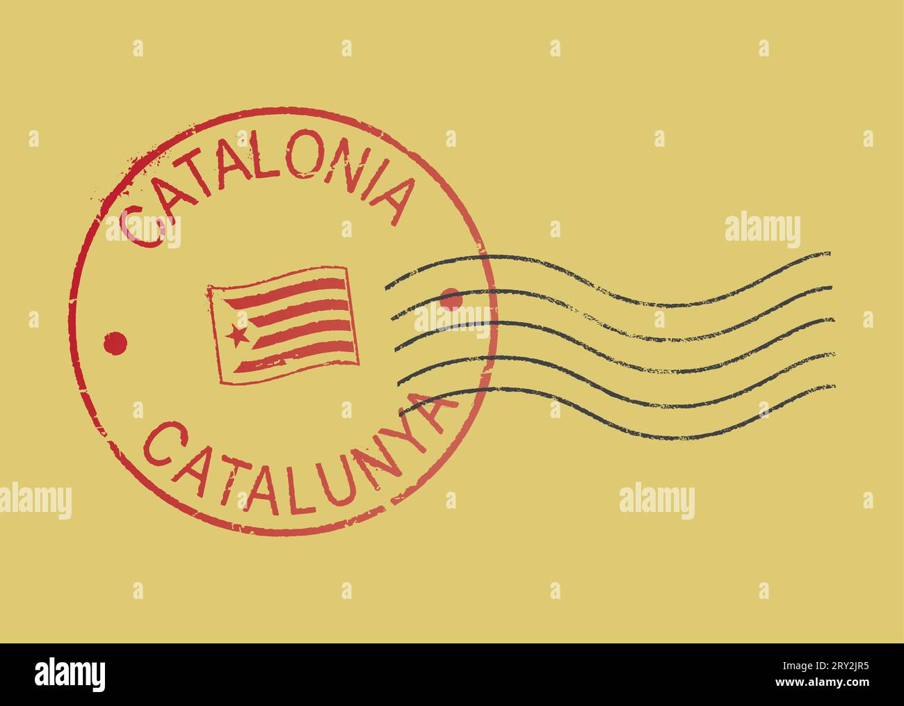 Poststempel ''Catalonia'''. Englisches und katalanisches Zitat und Flagge der Unabhängigkeit. Stock Vektor