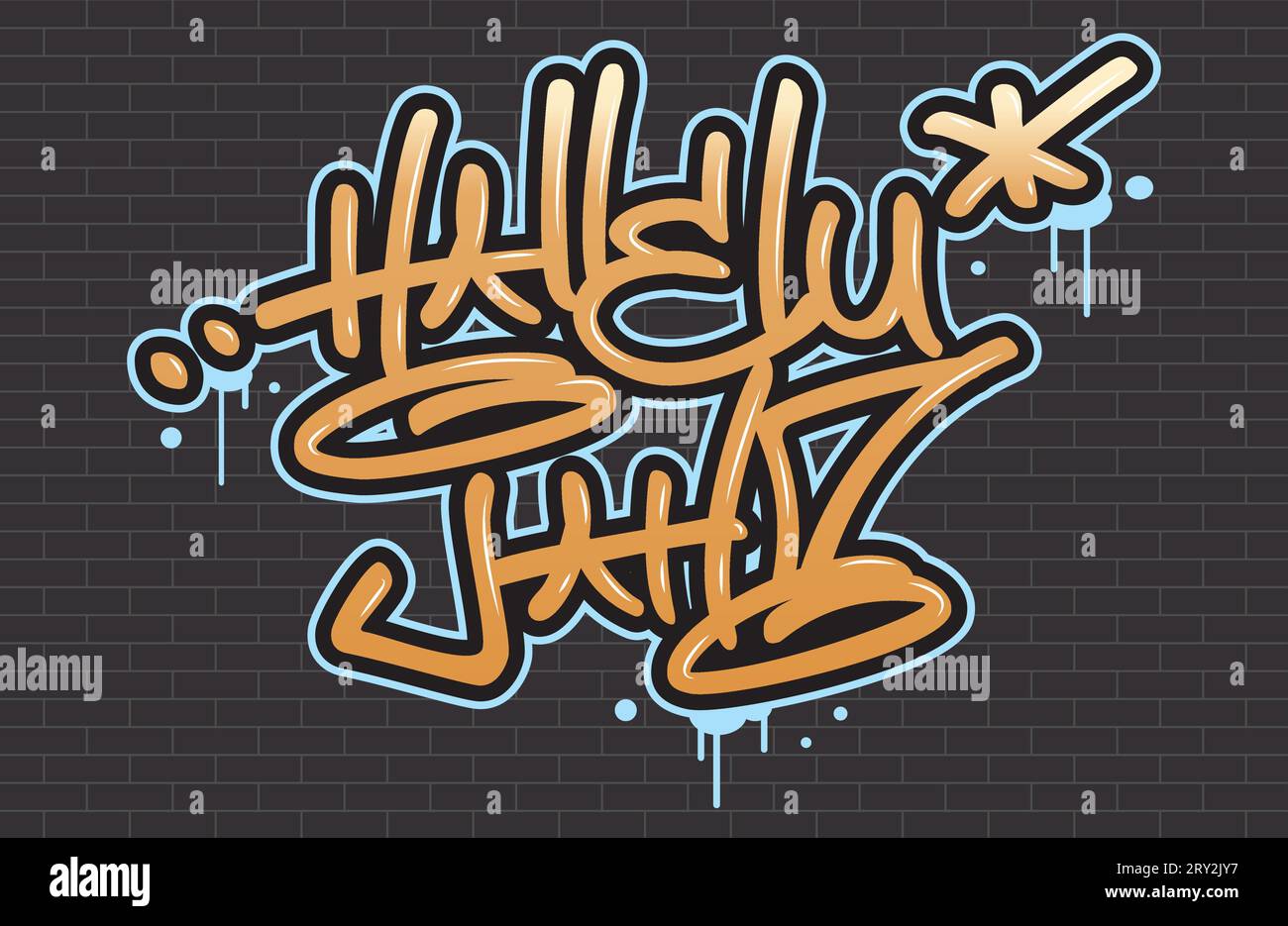 Religiöser Spraygraffiti-Tag ''Hallelujah''. Handschrifttypografie. Schwarzer Backsteinhintergrund. Stock Vektor