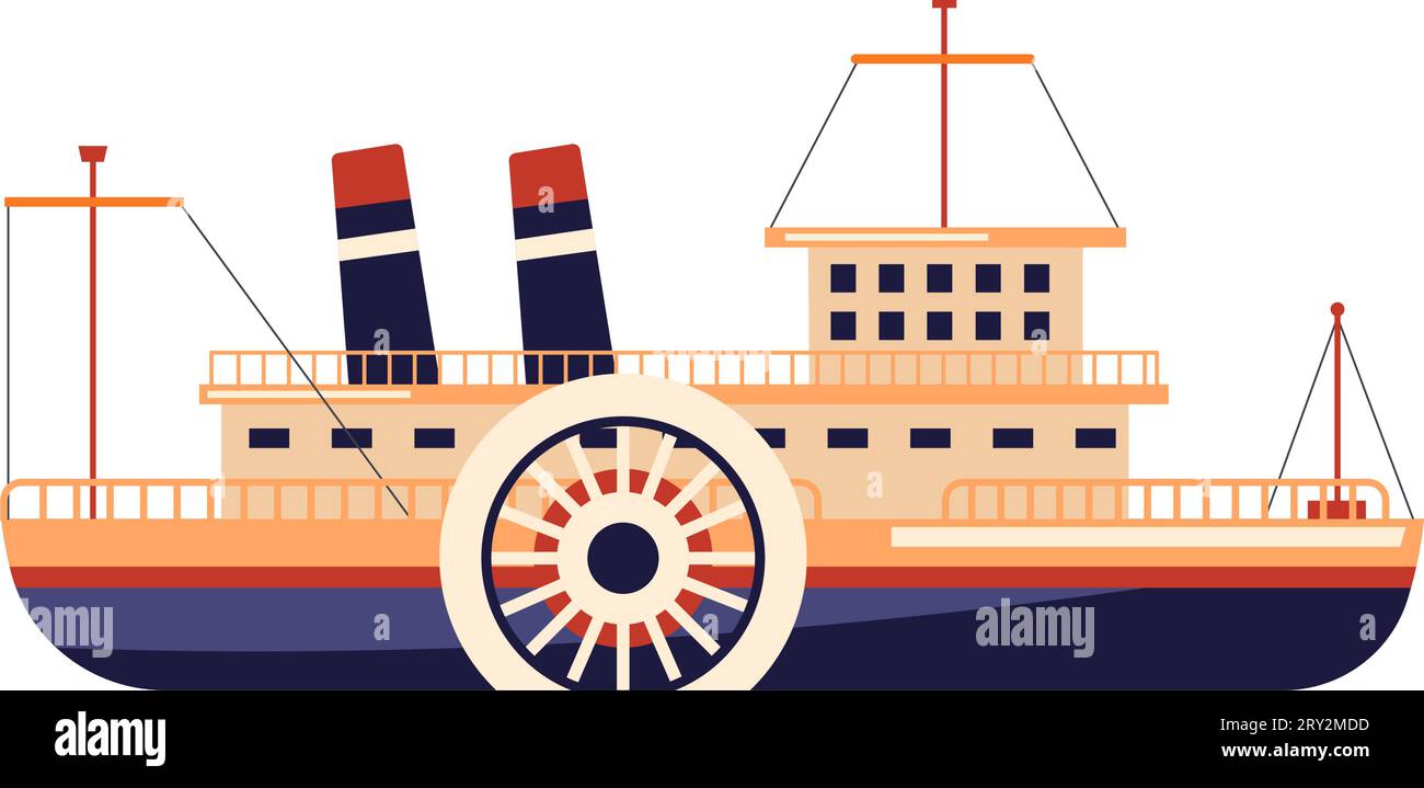 Retro-Dampfschiff oder -Dampfschiff, Schiffstransport Stock Vektor