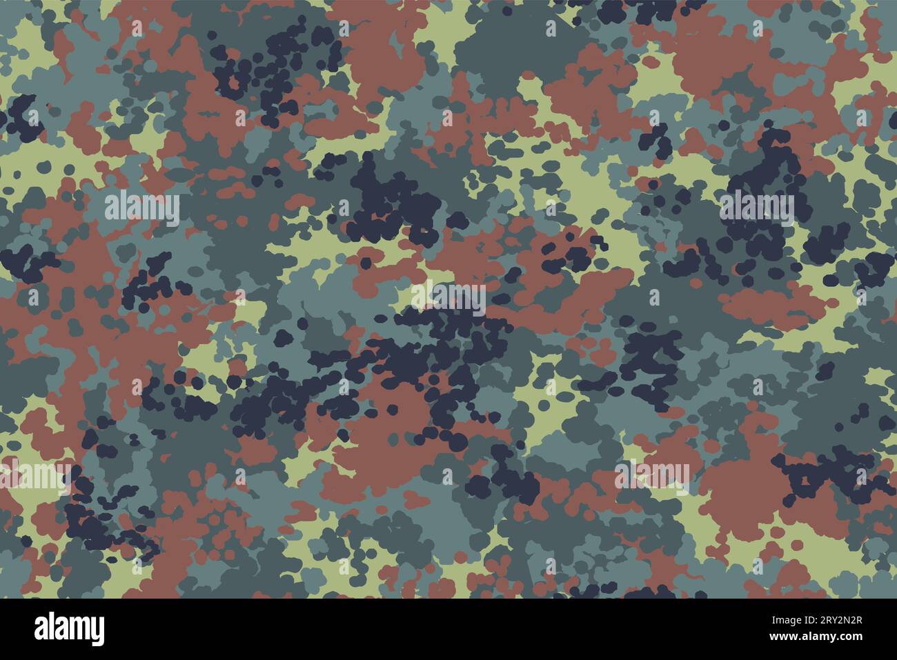 Deutsche FLECKTARN-Tarnung. Das nahtlose Muster ist schwarz, dunkelgrün, oliv, rötlich-braun und gelblich-braun. Stock Vektor