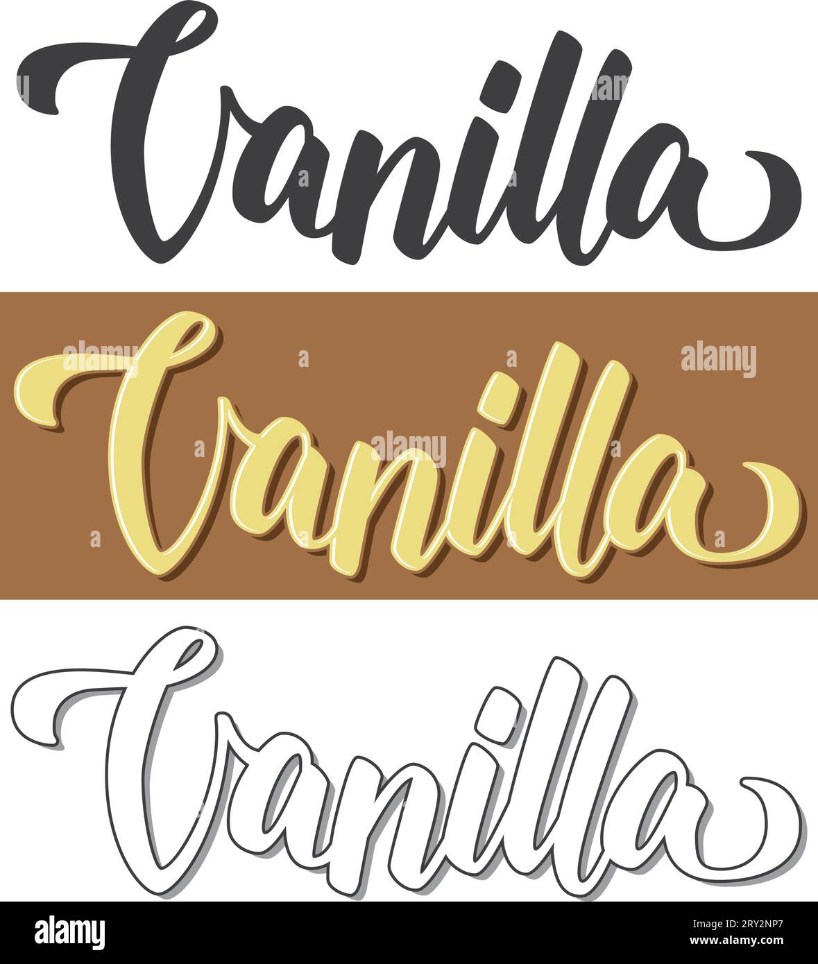 „Vanilla“-Zitat... handschriftliches Typografie. Weißer und brauner Hintergrund. Verwendbar für Aufkleber, Poster, Verpackungen... Stock Vektor