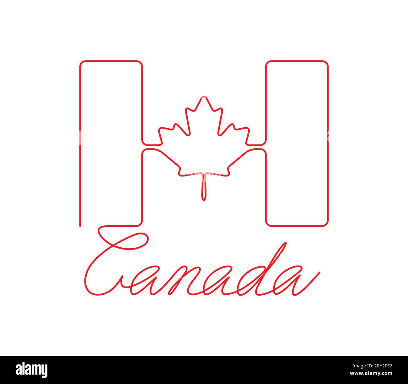 Kanadische Umrissflagge und handgeschriebene INSCHRIFT CANADA. Durchgehende einzeilige Zeichnung. Patriotischer Einheitsbegriff. Stock Vektor