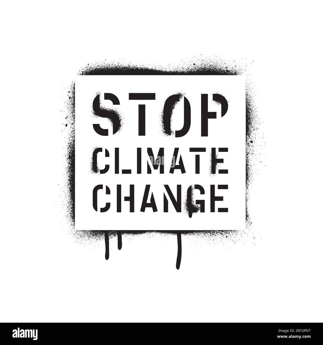 ZITIEREN SIE DEN KLIMAWANDEL. Lackgraffiti-Schablone mit Leckage besprühen. Weißer Hintergrund. Stock Vektor