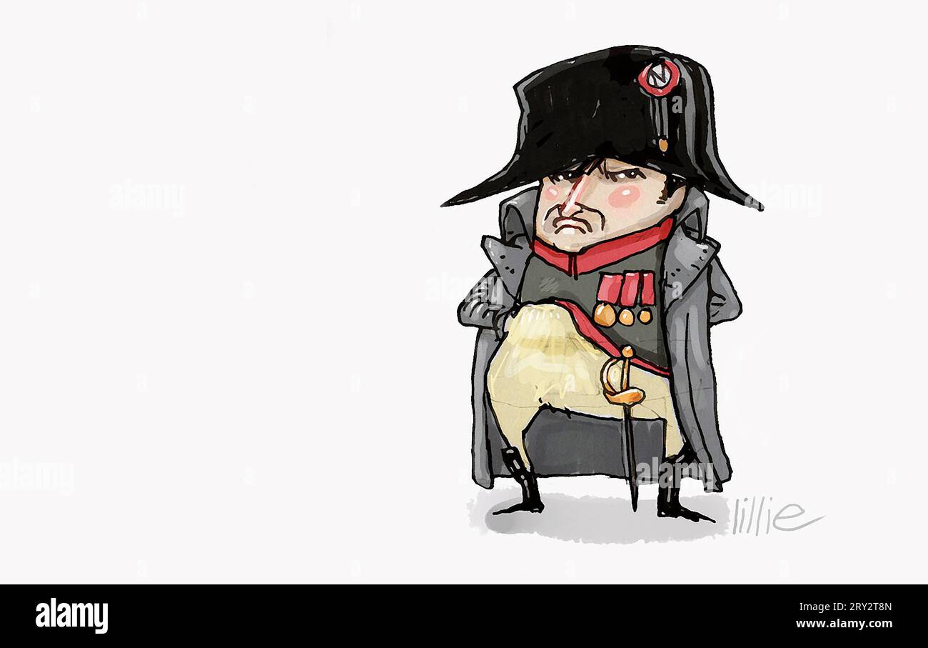 Karikatur Illustration Satirekunst Napoleons Bonaparte, Napoleons I., bekannt als der kleine Korporal, mit Bezug auf seine Größe und seinen anfänglichen militärischen Rang Stockfoto