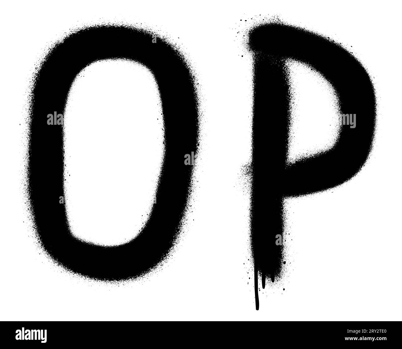 Schwarze Spraygraffiti-Buchstaben ''O'', ''P''. Teil 8 Stock Vektor