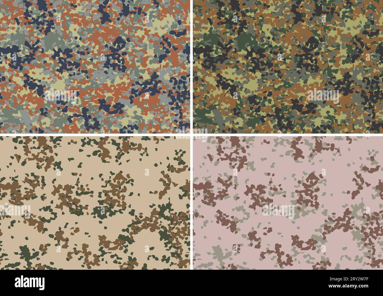 Set aus deutschem Flecktarn-Tarnmuster. Wald- und Wüstenstil Stock Vektor