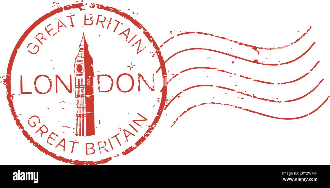 Grunge-Briefmarke 'London - Großbritannien' mit dem 'Big Ben'-Turm Stock Vektor