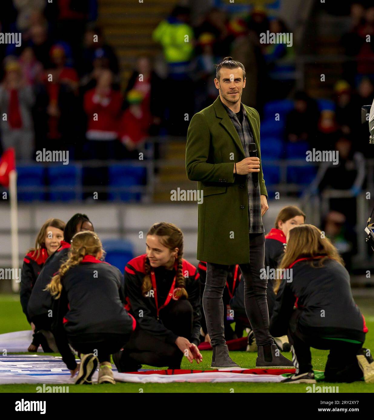 Cardiff, Wales - 28. März 2023: Wales' Garth Bale vor dem Qualifikationsspiel der Gruppe D zur UEFA-Europameisterschaft Wales gegen Lettland in Cardiff City Stockfoto