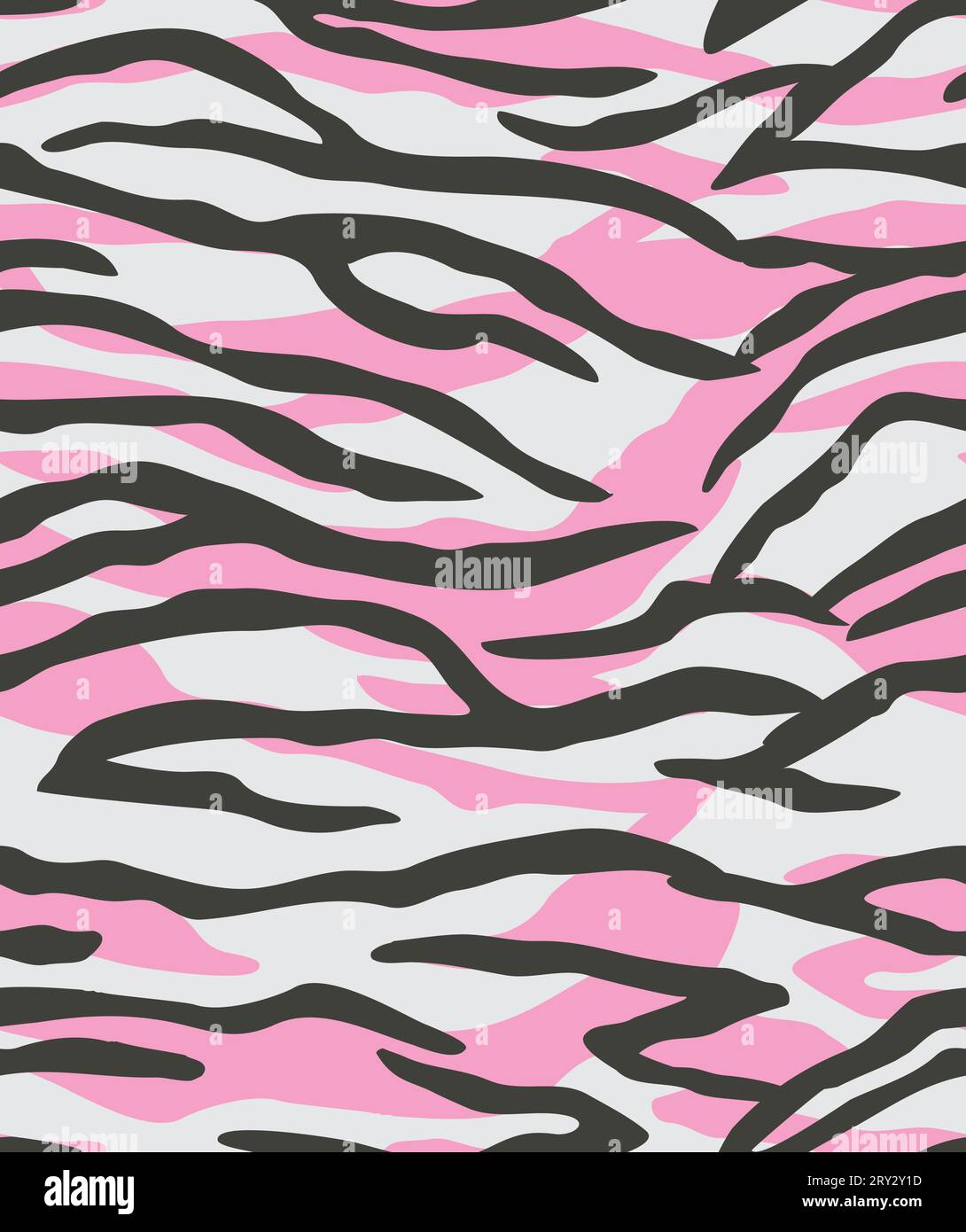 Tigerhautstruktur. Nahtloses Muster. Rosa, weiß und schwarz. Stock Vektor