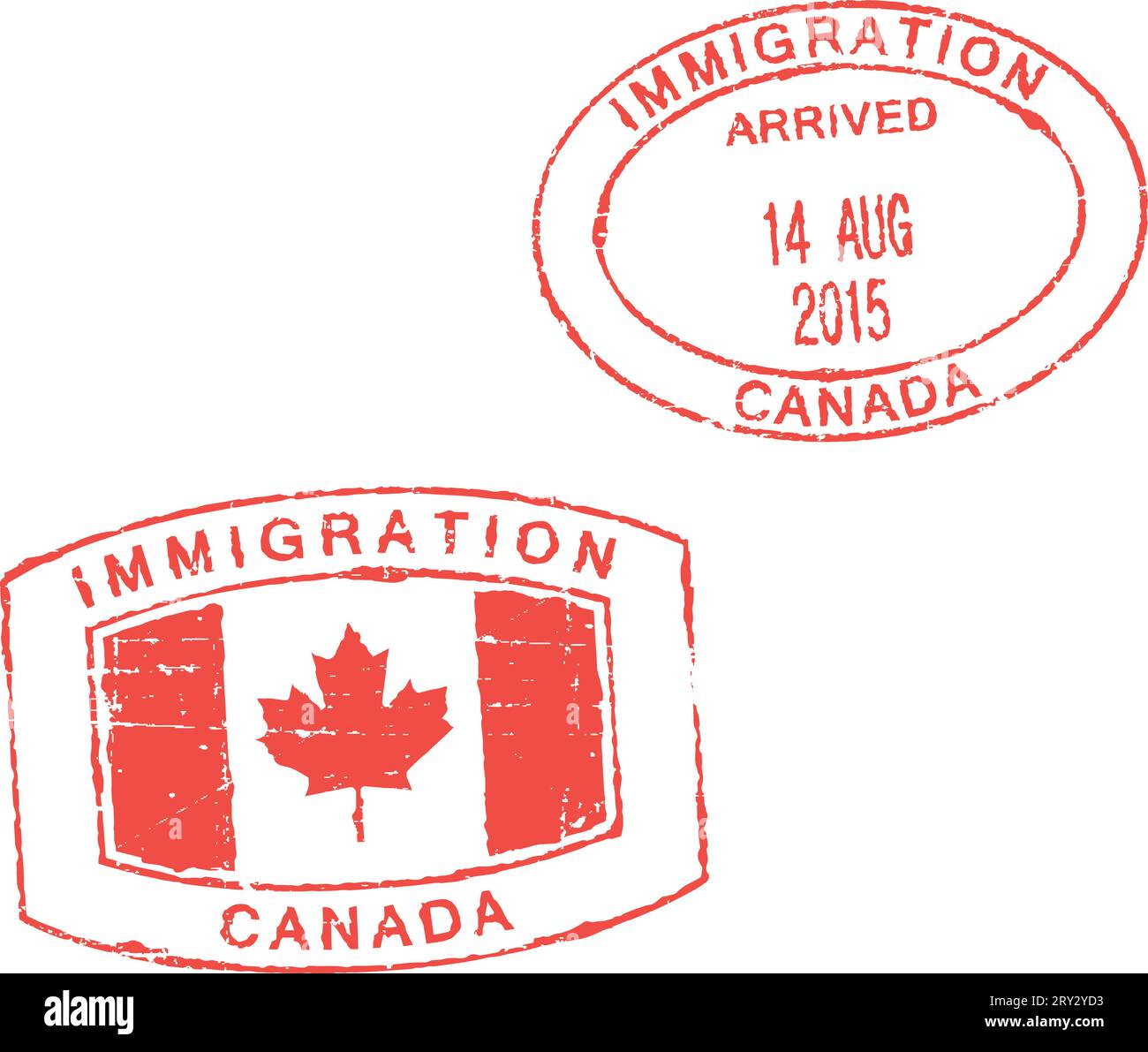 Zwei rote Stempel „Immigration-Canada“ Stock Vektor