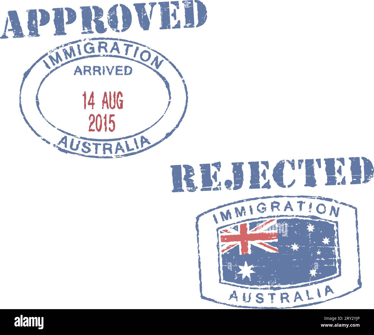 Reisepassstempel ''Immigration-Australia-approved/rejected'''. Stock Vektor