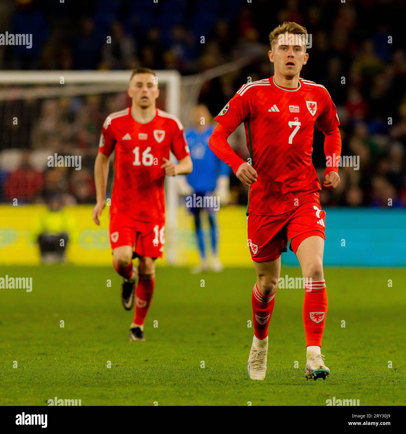 Cardiff, Wales - 28. März 2023: Wales' Ollie Cooper während des Qualifikationsspiels der Gruppe D zur UEFA-Europameisterschaft Wales gegen Lettland in Cardiff City Stockfoto