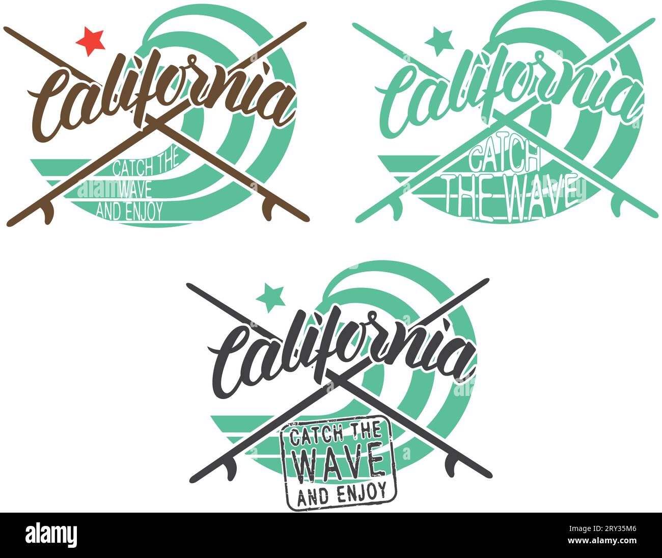 "California-Catch the Wave and enjoy"-Kunstwerk für T-Shirt, Poster... Stock Vektor