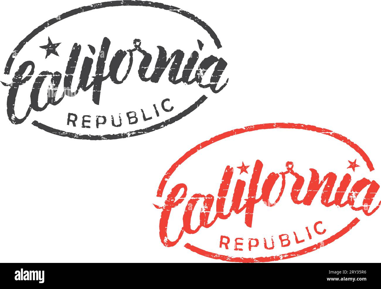 Schwarze und rote Handschriftstempel ''California Republic'' für Dokumente, T-Shirt, Postkarte, Poster... Weißer Hintergrund. Stock Vektor