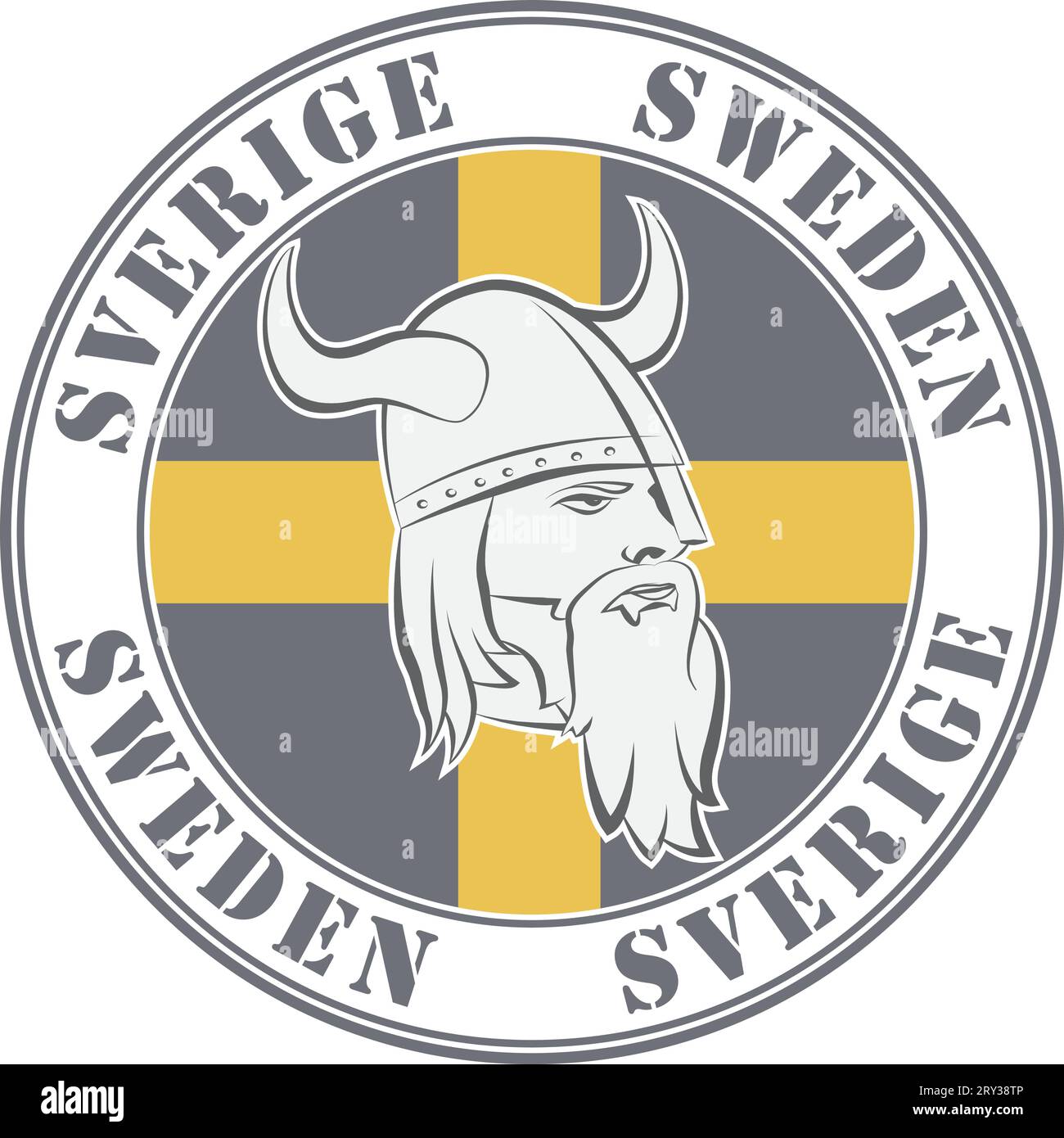 Gummistempel „Schweden“. Wikingerkopf und schwedische Flagge Stock Vektor