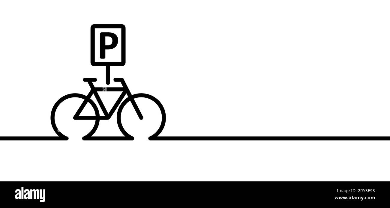 Parkmöglichkeit, Logo für die Positionierung der Stifte. Parksymbol mit Buchstabe P. Banner mit zyklischem Linienmuster. World Bicycle Day Renntour. Radfahrer-Logo-Schild. Radsymbol. Vect Stockfoto