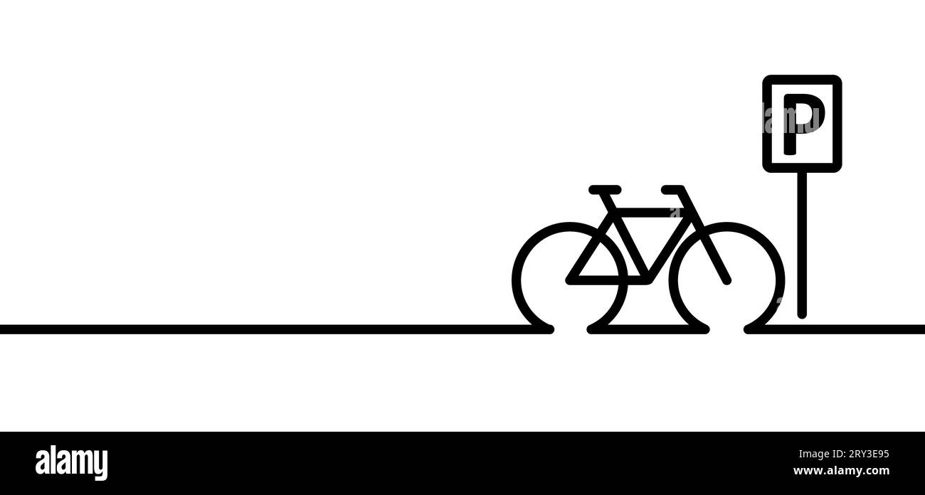 Parkmöglichkeit, Logo für die Positionierung der Stifte. Parksymbol mit Buchstabe P. Banner mit zyklischem Linienmuster. World Bicycle Day Renntour. Radfahrer-Logo-Schild. Radsymbol. Vect Stockfoto