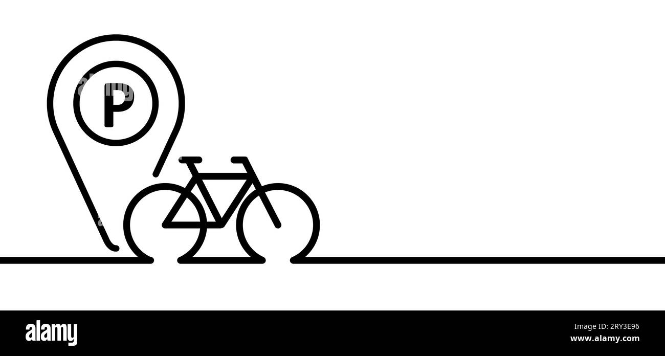 Parkmöglichkeit, Logo für die Positionierung der Stifte. Parksymbol mit Buchstabe P. Banner mit zyklischem Linienmuster. World Bicycle Day Renntour. Radfahrer-Logo-Schild. Radsymbol. Vect Stockfoto